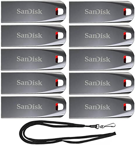 SanDisk 32GB Cruzer Force USB 2.0 Flash Drive SDCZ71-032G (10 Pack) Bundle with (1) GoRAM Black Lanyard (32GB)