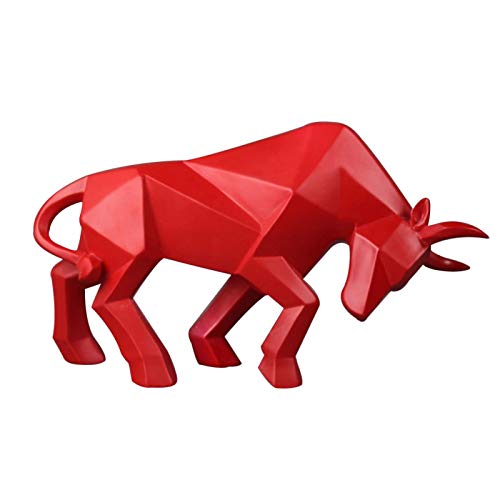 Faddare Bull Statue, Geometric Bison Ox Sculpture, Resin Bull Shape Ornament Cattle Sculptures Animal Figurines Abstract Decoration for Home Hotel Cafe Restaurant(Red)