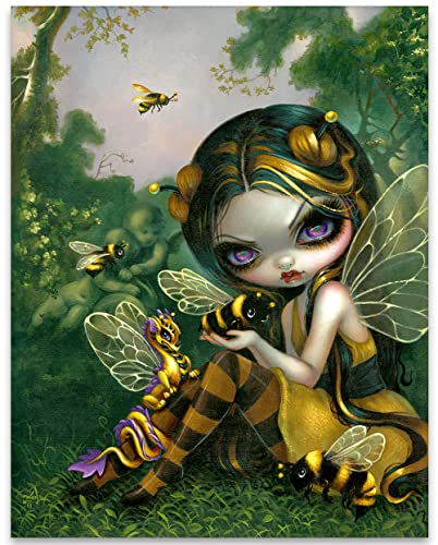 Strangeling Bumble Bee Dragonling – Gothic 11×14 Unframed Boho Magical Art Print Poster – Makes a Great Gift for Fairycore, Fantasy, Magic, Goth Decor for Game Players Under $15