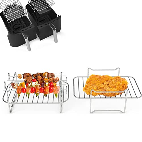 Food Safe Stainless Steel 2Pcs Air Fryer Racks for 8QT Dual Basket Air Fryer, Dehydrator Rack Toast Rack Accessories Compatible with Ninja, Philips 8 Qt DualZone Air Fryer