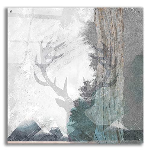 Epic Art ‘Deer and Mountains 1’ by Louis Duncan-He, Acrylic Glass Wall Art, 36″x36″