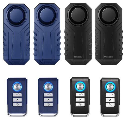 Wsdcam 4 Pack (2 Blue & 2 Black) 113dB Bike Alarm Wireless Vibration Motion Sensor Waterproof Anti Theft Motorcycle Alarm with Remote