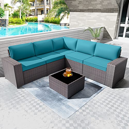Piltwoff 2022 New 6 Pieces Waterproof Patio Conversation Sets, Modern All-Weather Outdoor Patio Furniture Sets with 5 Chairs, Coffee Table, Cushion Sets for Garden/Backyard/Balcony