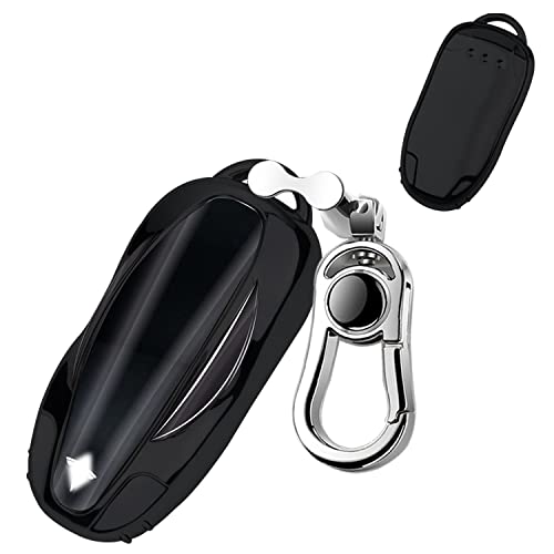 K LAKEY TESLA Key Fob Cover,Compatible with TESLA Model S Key Fob Silicone TPU Protective Case Holder Shell wih Keychain Black