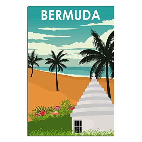 IYNOAN Britain Bermuda Vintage Travel Posters Horseshoe Bay Beach Canvas Wall Art Prints, Home Decor Wall Art Paintings, Modern Gifts for Home Living Room