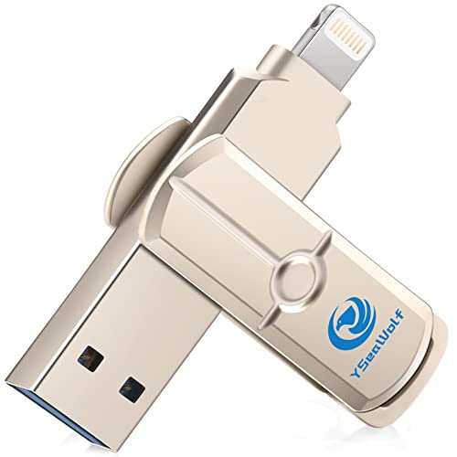 iPhone Flash Drive for iPhone 128GB_3.0 2 in 1 YSeaWolf USB Flash Drive Apple MFi Certified Lightning photostick Mobile for iPhone External Storage,PC,iPhone Memory Stick iPhone Picture Stick Silver
