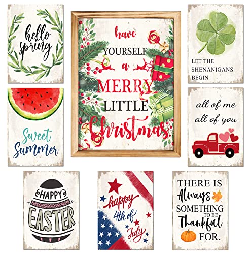 ARTSSS Farmhouse Wall Decor Sign Easter Decor & Spring Decorations For Home With 8 Interchangeable Holiday Sayings Living Room Bedroom Kitchen Rustic Home Decor 9×12” Picture Frame