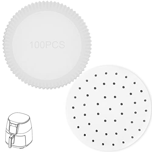 Numola 100 Pcs Air Fryer Liners, 9 in White Perforated Parchment Paper for Air Fryer and 6.3in 100Pcs White Air Fryer Disposable Paper Liner Compatible with Ninja, Cuisinart, Power xl, Gourmia Bundle