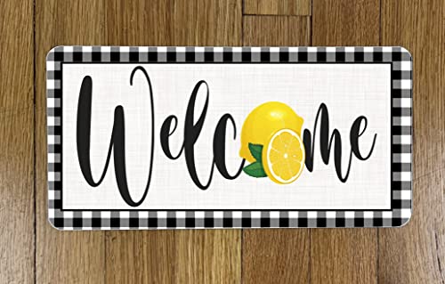 HOUVSSEN Welcome Lemon Wreath Sign Home Decor Wood Sign Wall Art Kitchen Sign Wood Living Room Sign 12x6inch