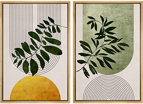 IDEA4WALL Framed Canvas Print Wall Art Set Mid-Century Geometric Forest Plant Leaf Nature Wilderness Illustrations Modern Art Rustic Decorative for Living Room, Bedroom, Office – 16″x24″x2 Natural