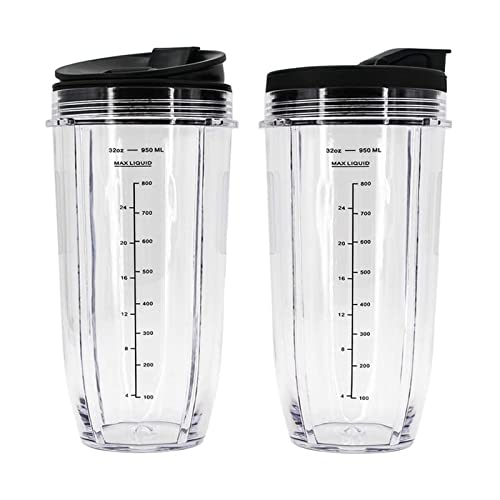 DRJIE air Conditioner 2 Pieces 32OZ Blender Cups with Lids Replacement Parts Accessories Compatible with Nutri Ninja Blender Accessories
