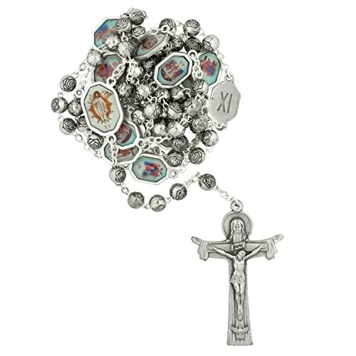Stations of the Cross Chaplet Rosary | Rose Shaped Metal Beads | Color Images of all 14 Stations | Finished with Trinity Crucifix | Great Catholic Gift for First Communion and Confirmation