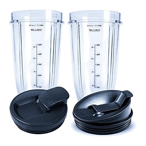 DRJIE air Conditioner 2 Packs 24OZ Replacement Blender Cups with Sip Flip Top Lids Fit for Nutri Ninja Blenders Accessories