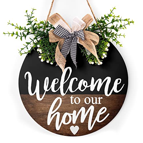 Welcome to Our Home Wooden Front Door Sign Welcome Sign Rustic Round Wreath Wall Hanger Porch Decor Spring and Summer Farmhouse Decoration Housewarming Gift 12 Inches