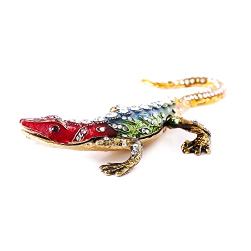 Ingbear Colorful Lizard Figurine Hinged Trinket Boxes, Unique Gift for Valentine’s Day, Hand-Plated Enameled Jewelry Box, Animals Ornaments for Home Decor
