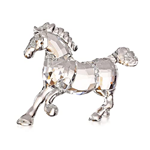 Crystal Running Horse Zodiac Steed Figurine Table Ornaments Collectible Animal Home Decor Birthday Gifts (White)