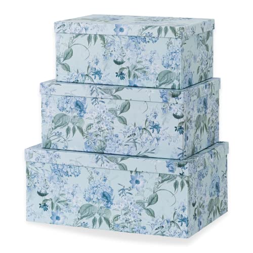Soul & Lane Decorative Storage Cardboard Boxes with Lids | Springtime Joy – Set of 3 | Lavender Paperboard Nesting Boxes