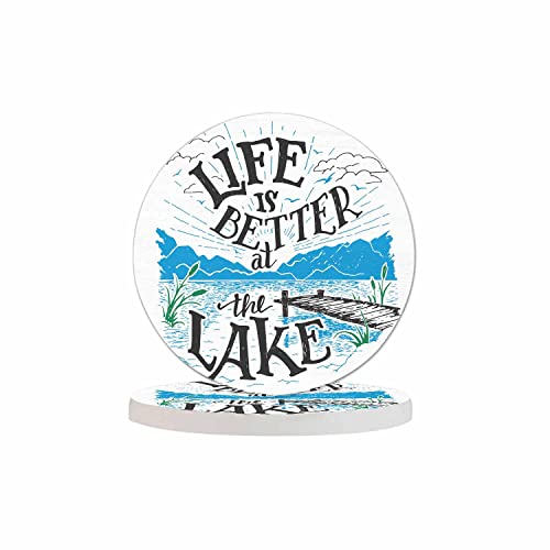 Pznen Life is Better at The Lake Drink Coaster for Tabletop Protection House Lakeside Sketch Rustic Living Cottage Holiday Non-Slip Cups Place Mats Home Decor Diatomite Material for Men Women