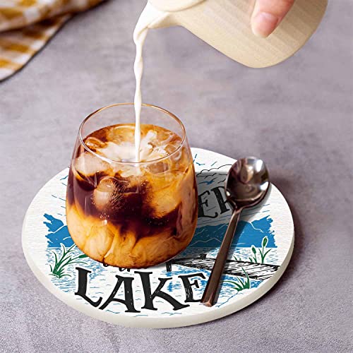 Pznen Life is Better at The Lake Drink Coaster for Tabletop Protection House Lakeside Sketch Rustic Living Cottage Holiday Non-Slip Cups Place Mats Home Decor Diatomite Material for Men Women | The Storepaperoomates Retail Market - Fast Affordable Shopping