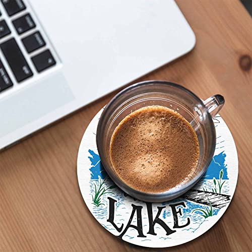Pznen Life is Better at The Lake Drink Coaster for Tabletop Protection House Lakeside Sketch Rustic Living Cottage Holiday Non-Slip Cups Place Mats Home Decor Diatomite Material for Men Women | The Storepaperoomates Retail Market - Fast Affordable Shopping