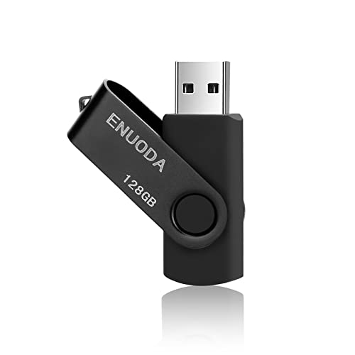 128GB Flash Drive ENUODA USB 2.0 Flash Drive 128GB USB Drive Memory Stick Jump Drive Swivel Thumb Drive with LED Indicator for Data Storage (Black)