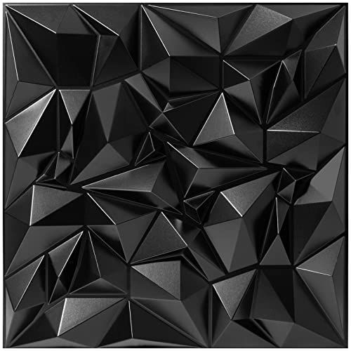 TroyStudio Acoustic Sound Diffuser Panels – 19.7 X 19.7 X 1 inches Pack of 12 Plastic Wall Art Panels, Studio Diffuse Treatment Tiles Diffusor Panels for Wall & Ceiling Decor (Clutter, Black)