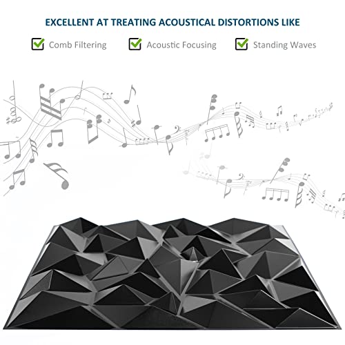 TroyStudio Acoustic Sound Diffuser Panels – 19.7 X 19.7 X 1 inches Pack of 12 Plastic Wall Art Panels, Studio Diffuse Treatment Tiles Diffusor Panels for Wall & Ceiling Decor (Clutter, Black) | The Storepaperoomates Retail Market - Fast Affordable Shopping