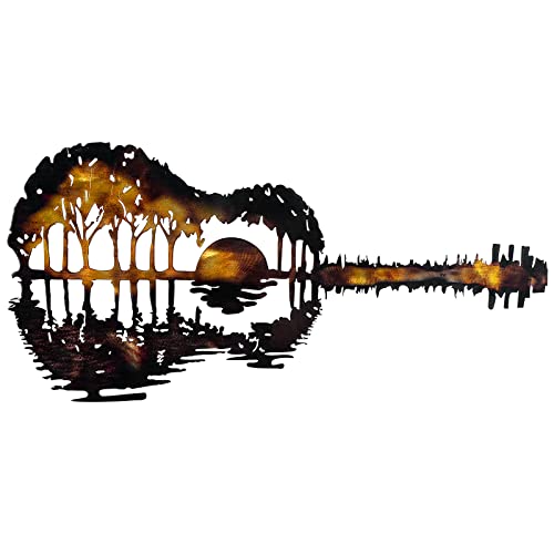 YLNAPUOPJIA 15X7 Inches Abstract Dusk Sunset Guitar Metal Wall Art Bar Dining Room Music Studio Decor Home Living Room Bedroom Wall Sculpture Decoration (B)