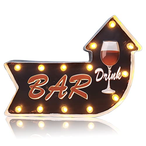 Arikit Wall Decor Signs, Bar Metal Home Wall Decoration Light Up Sign, Handmade Retro Tin Vintage Battery Operated Wall Art Hanging Decor, for All Wall Decors (Bar)