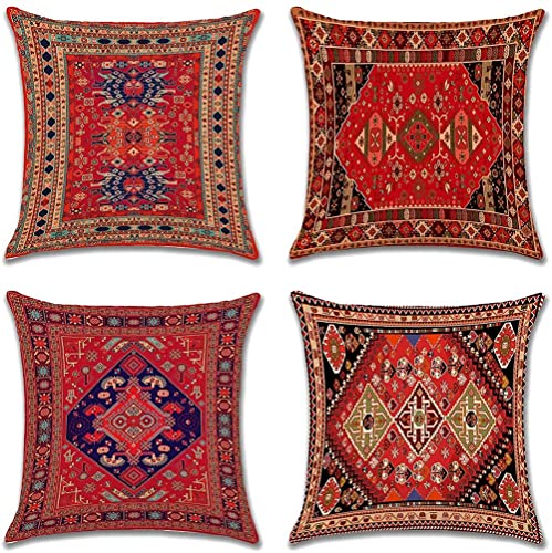 OTOSTAR Pack of 4 Pillow Covers 16×16 Inch Bohemian Style Throw Pillow Cases Boho Decorative Square Pillowcases for Sofa Couch Bedroom Outdoor Home Living Room Office Car Decor Cushion Covers (Exotic)