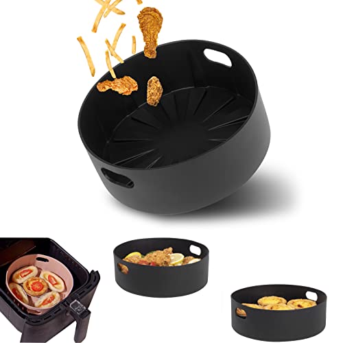 Miracredo Air Fryer Silicone Liners, Food Safe Air Fryer Silicone Pot, Reusable Silicone Tray, Compatible with Ninja Air Fryer Basket, X-Large, Black