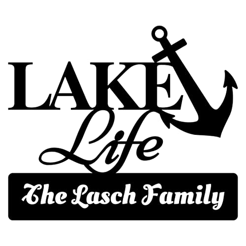 Personalized Lake Life with Anchor Metal Home Decor Sign Decorative Custom Lake House Cabin Sign Life is Better Accent Metal Art Wall Sign – 3 Sizes / 13 Colors – Indoor Outdoor Made in USA