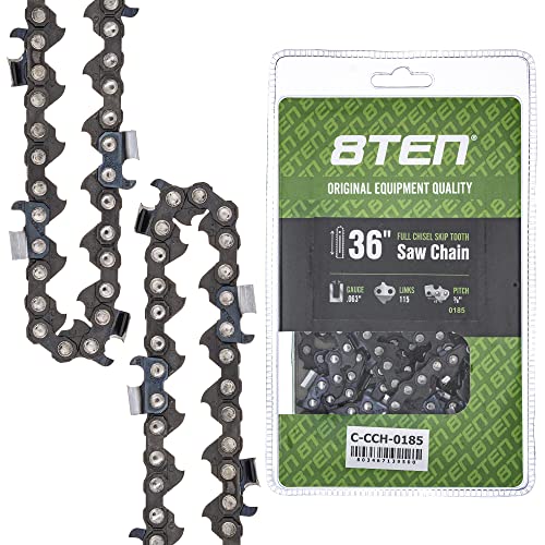8TEN Full Chisel Skip Tooth Chainsaw Chain 36 Inch .063 3/8 115DL for Poulan Husqvarna 372 385 390 395 575 576 XP