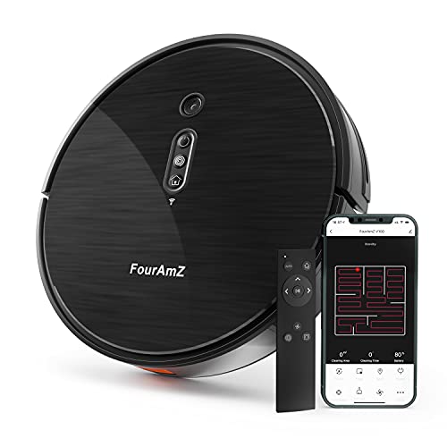 FourAmZ Robot Vacuum Cleaner, 3000Pa Suction Camera Mapping AI Smart Navigation Robotic Vacuum Cleaner, Carpet Boost, Compatible with Alexa, Ideal for Pet Hair, App Controls, WiFi, Self-Charging V100