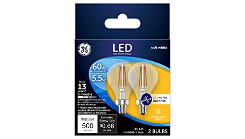 GE Lighting 234660 5.5W General Electric Fan LED Bulb Soft White – 500 lumens & Pack of 2