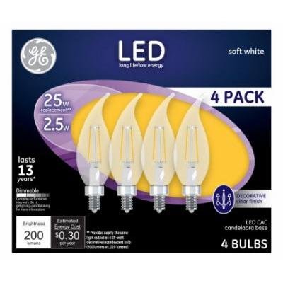GE Lighting 234690 2.5W General Electric CAC LED Bulb Clear – 200 lumens & Pack of 4