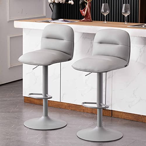 YOUTASTE Grey Bar Stool Set of 2 PU Leather Upholstered Counter Height Bar Stools,Adjustable Swivel Metal Thickened Bar Chairs with Back,Home and Kitchen Island Stools