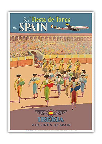 Spain – Bullfighting (Fiesta de Toros) – Iberia Air Lines of Spain – Vintage Airline Travel Poster c.1950s – Master Art Print 10in x 14in