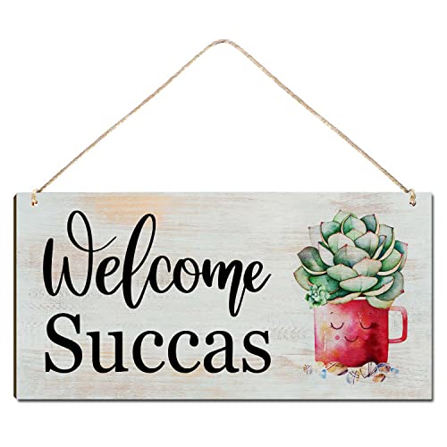 Welcome Sign for Front Door Outside Funny Porch Signs Outdoor Welcome Succas Cute Cactus House Warming Gift Funny Wreaths Decorations Rustic Farmhouse Wall Pediments Art Wall Decor(12 x 6)Inch