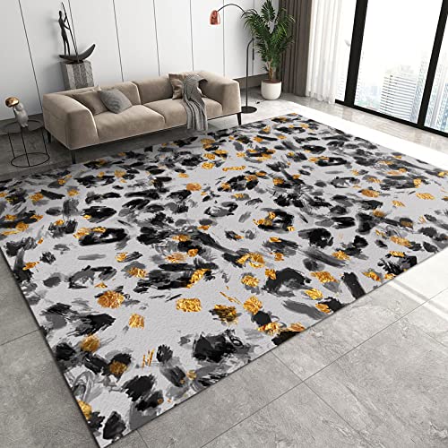 Cowhide Brown Black and White Area Carpet, Modern Fashion Leopard Print Speckle Design Background Indoor Rugs for Living Room, Bedroom, Dining Room, Dormitory, Home Decoration (4×5 Feet)