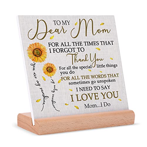 Gilt Glimmer Gifts for Mom from Daughter Son,Birthday Gifts for Mom,Mom Gifts,Appriciation Gifts for Her,Positive Plaque Sign with Wooden Stand for Mother