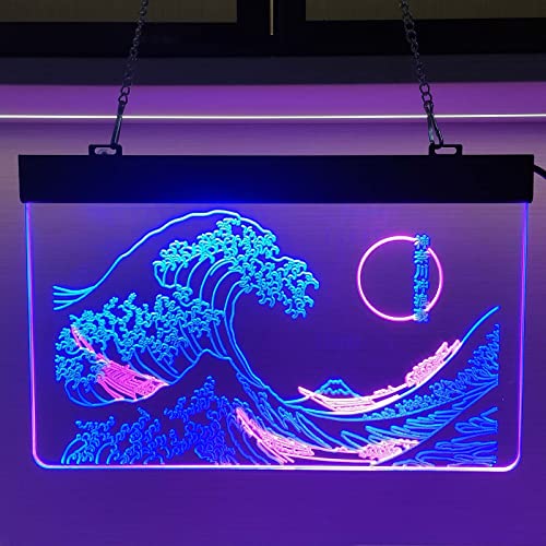The Great Wave Off Kanagawa Neon Sign for Wall Decor, Retro Handmade Home Bar Man Cave Japanese Wave LED Sign, 3D Art Bedroom Neon Light Aesthetic Ocean Wave Boat Mens Gift – Blue & Pink 12″ x 8″ | The Storepaperoomates Retail Market - Fast Affordable Shopping