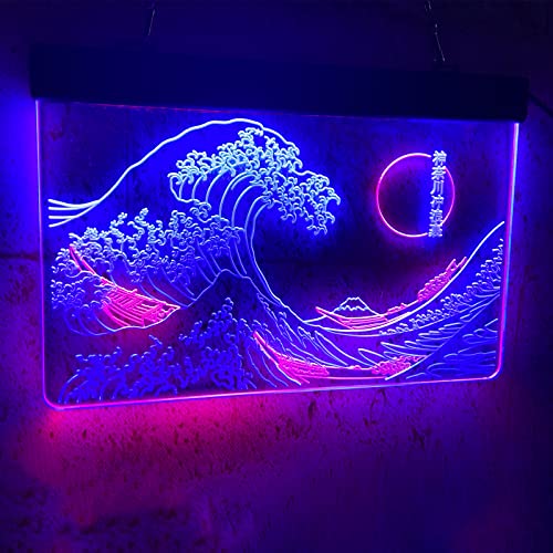 The Great Wave Off Kanagawa Neon Sign for Wall Decor, Retro Handmade Home Bar Man Cave Japanese Wave LED Sign, 3D Art Bedroom Neon Light Aesthetic Ocean Wave Boat Mens Gift – Blue & Pink 12″ x 8″ | The Storepaperoomates Retail Market - Fast Affordable Shopping