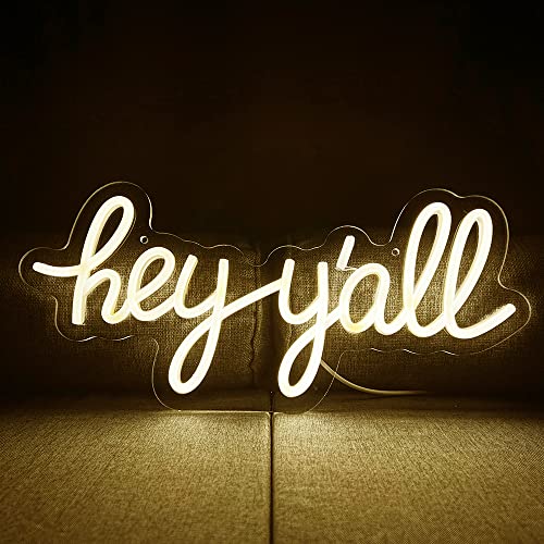 Hey y’all LED Neon Signs Hello Reusable Letter Light up Southern Sayings Decor “16.9×7.9” Enthusiasm Words Neon Art Light for Bedroom Office Workshop Coffee University Party