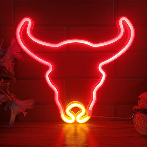 Cute Cow Stuff Neon Sign , Neon Signs for Wall Decor USB/Battery Powered LED Neon Lights for Bedroom Kids Room Wedding Bar Cow Party Decorations ( Red/Gold )