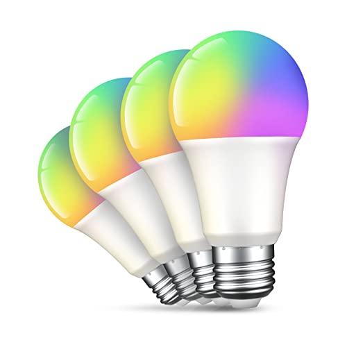 OHMAX Smart Light Bulbs, Color Changing Light Bulbs A19 E26 75W Equivalent, WiFi Light Bulbs Smart Bulbs Work with Alexa Google Home No Hub Required, Dimmable 2700K Warm White, 800 Lumens, 4 Pack