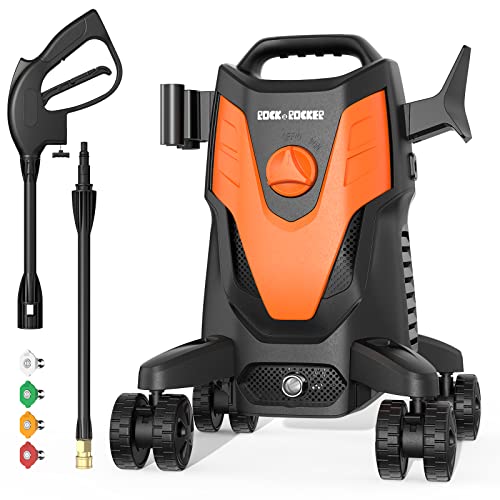 Rock&Rocker Powerful Electric Pressure Washer, 1950PSI Max 1.58 GPM Power Washer with Hose Hook, 4 Quick Connect Nozzles, Soap Tank, IPX5 Car Wash Machine for Home/Car/Driveway/Patio Clean