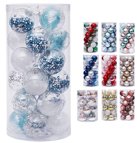 JEKOSEN Christmas Ball Ornaments for Christmas Tree 24pcs 2.36 Inch Christmas Tree Ornaments Decorations with Hanging Rope Multi-Color Decoration for Holiday Light Blue & White