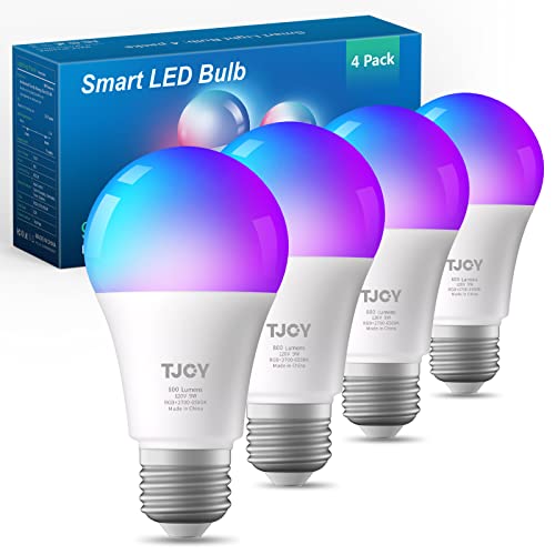 TJOY Bluetooth Light Bulb, Smart Light Bulbs with App Control, RGB Color Changing Led Light Bulbs Music Sync, Led Smart Light Bulb for Room, A19 E26 800LM, 4 Pack (Not Support Alexa/Google/WiFi)