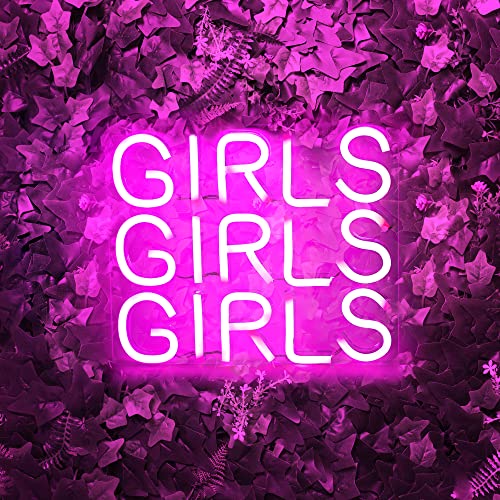 Girls Girls Girls Neon Signs, 11.8 * 7.87 Inch Neon Wall Art Decorative Signs Lights, Hanging Neon Light Signs Custom Word Real Neon for Apartment Studio Party Home Christmas Room Decor Bar